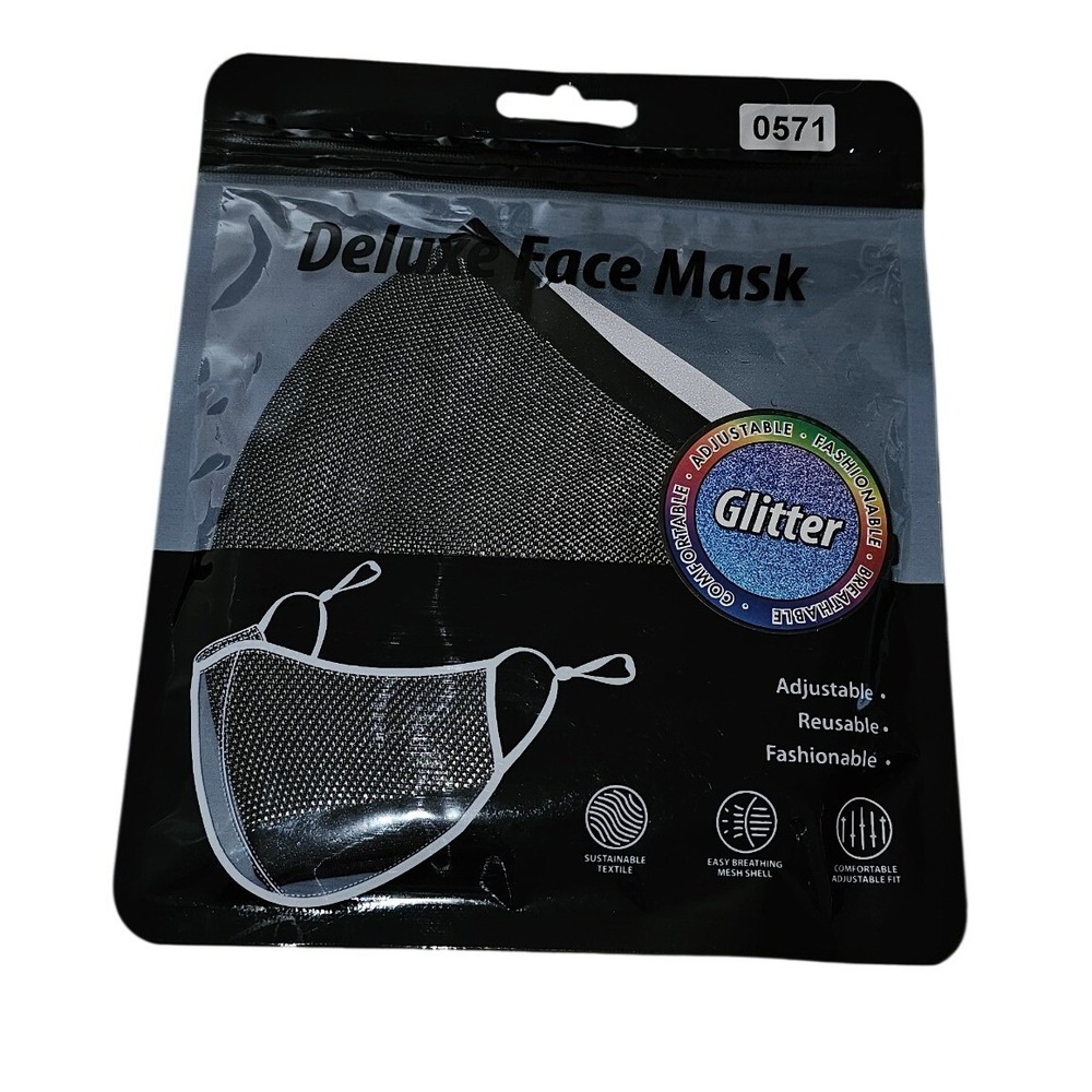 Deluxe Face Mask Glitter Black Mesh Adjustable Reusable Fashion Mask 0571 NEW‎